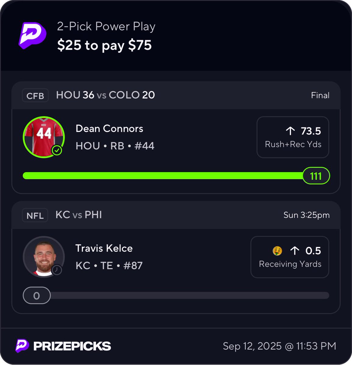 SlimProps's tweet image. Dean Connors 74+ scrimmage yards ✅

Never a doubt, anotha #PrizePicks FREE square CASH 👀🍀

Mean Dean Connors had himself a night; 22 carries for 89 yards, 2 rec for 22 more

🫶🏼 if tailed.

@SlimProps DAILY #Props to Profit