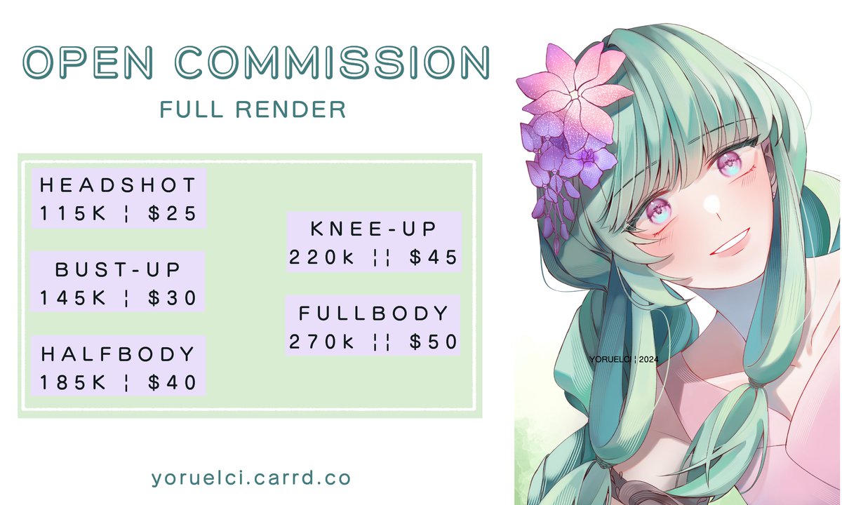 yoruelci's tweet photo. [COMMISSION OPEN]

RTs and likes are appreciated!

Hello, I'm opening commission for this month ^^
DM if you're interested.

Thank you!

[More information below] https://t.co/Rz5z4F5hOv