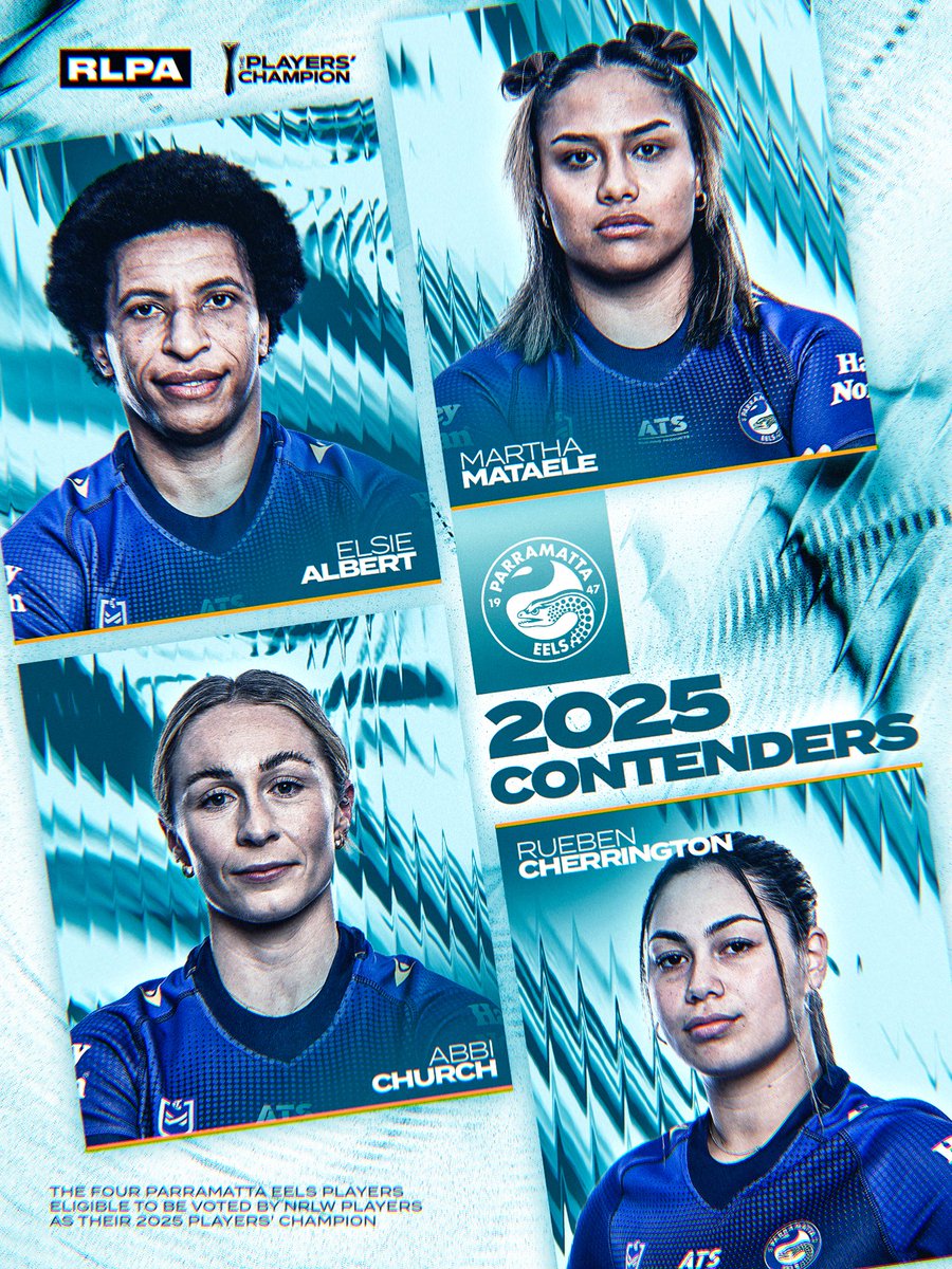 The four Eels locked in for Players’ Champion ⚡

Here are the four Eels Contenders nominated by their player leaders 🏆

Winner announced Oct 2 on <a href="/NRLonNine/">NRL on Nine</a> 🗳️

Read the full list here: rlpa.com.au/news/contenders