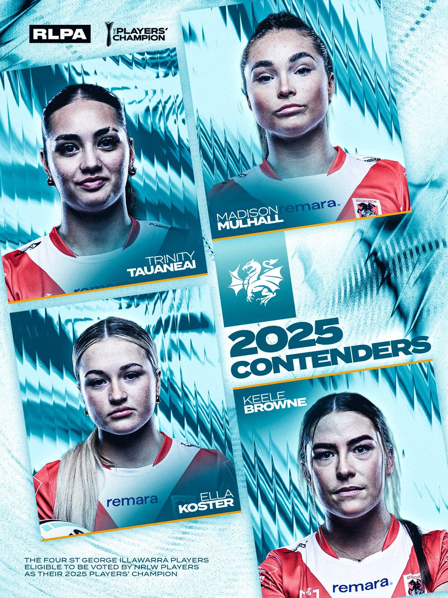 These four shone for the Dragons in 2025 🔥

Here are the four Dragons Contenders nominated by their player leaders for the RLPA Players’ Champion 🏆

Winner announced Oct 2 on <a href="/NRLonNine/">NRL on Nine</a> 🗳️

Read the full list here: rlpa.com.au/news/contenders