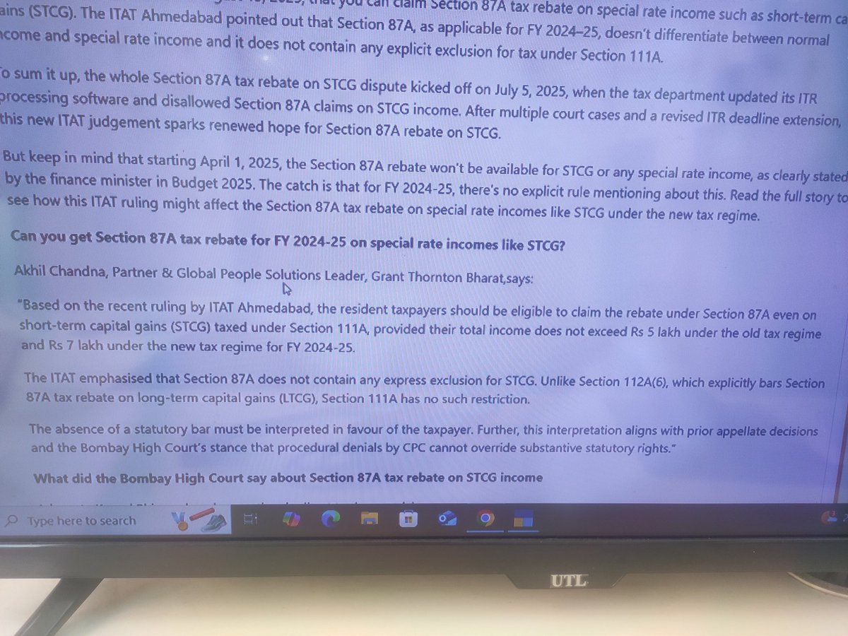 Pawan_kParmar's tweet photo. @Novice_Trader12 @ipo_mantra @_cleartax Short term capital gain u/s 111A is allowed for FY 24-25, even IT department issued a Utility which have a option to avail this. https://t.co/sZK6lkfmoL