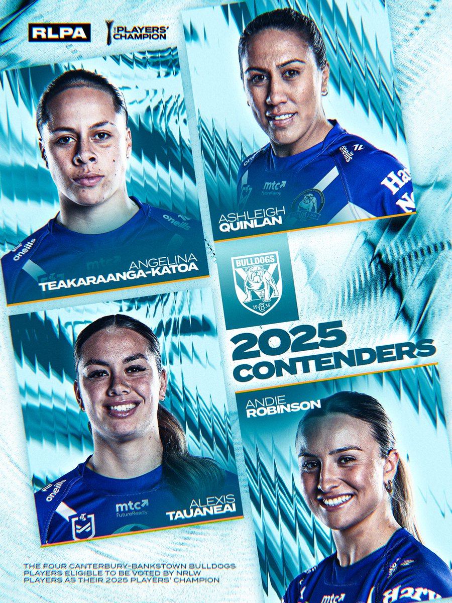 These Bulldogs excelled in their first ever NRLW season 🐾💙🤍

Here are the four Bulldogs Contenders nominated by their player leaders for the RLPA Players’ Champion 🏆

Winner announced Oct 2 on <a href="/NRLonNine/">NRL on Nine</a> 🗳️

Read the full list here: rlpa.com.au/news/contenders