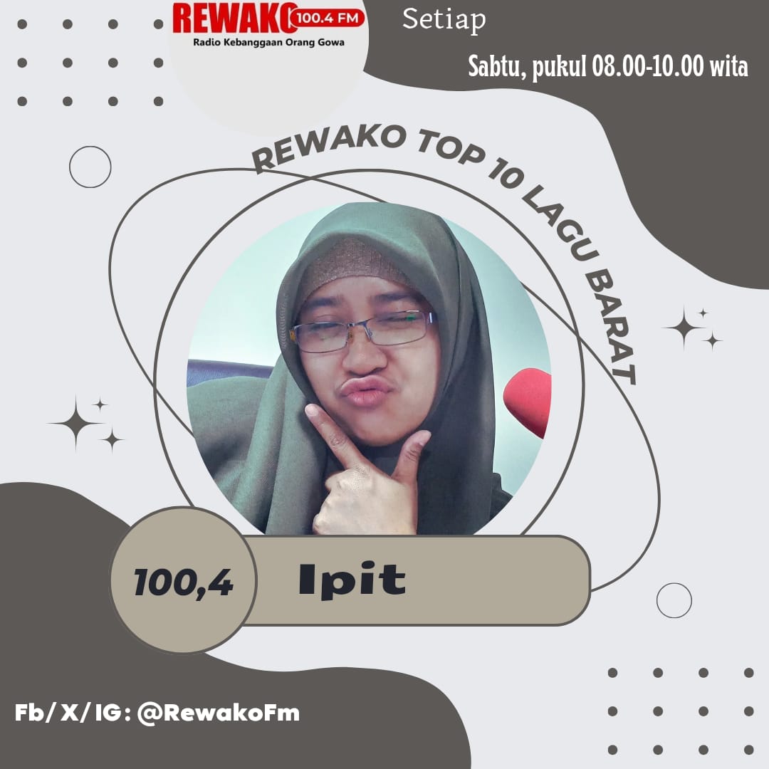 Staytune yuk.. di 100,4 bareng ipit. di Rewako's top 10 this week, sampai pukul 10.00 wita.