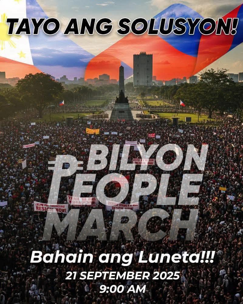 rendon_nenita's tweet photo. On Sept 21, 2025, 9:00AM Luneta Park, we rise as one voice against corruption. Billions stolen = lives stolen.
We demand truth, accountability, and justice.
#stopcorruption #Sept21Protest #neverforget #peoplepowerph #AccountabilityNOW #Philippines
ctto The Political Blogger https://t.co/y5OFwD8skK