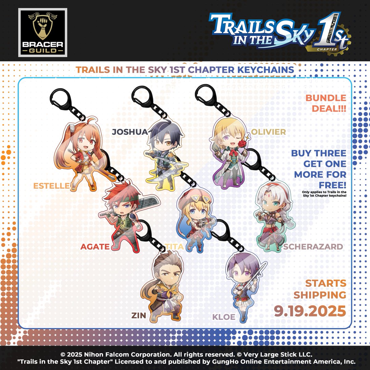 Are you excited to play Trails in the Sky 1st Chapter this 9.19.2025?!

━━━━━━━━━━🕊
What's that?!
📢Keychains?!
9.19.2025?!
🕊━━━━━━━━━━

That's right! #TrailsintheSky1st Official Keychains are also coming! Shipping starts 9.19.2025!

bracerguild.com