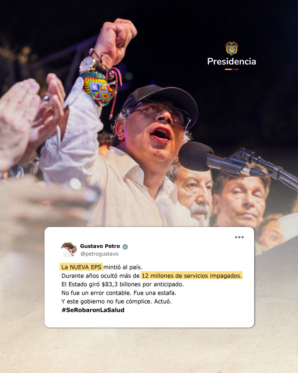 Siempre lo dijimos. Con la NUEVA EPS se borraron la salud de los y las colombianas más pobres del país. Hoy se destapa: 12 millones de facturas fueron ocultadas. Este fraude contra la salud del pueblo humilde no fue un error, sino un desfalco directo al Estado. #SeRobaronLaSalud
