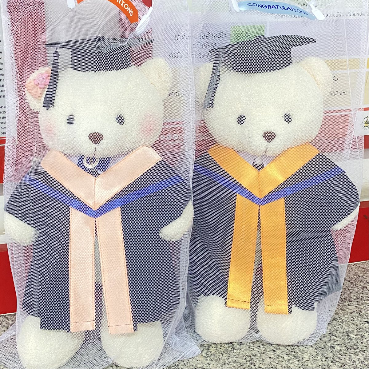 DtwoBears's tweet photo. #พาน้องหมีไปส่งบ้าน น้องหมีรับปริญญา ม.มหิดล ขนาด16นิ้ว 
หญิง:นิเทศ(ส้มอ่อน) ชาย:วิทย์(เหลืองทอง) https://t.co/jy9jWOTBeS