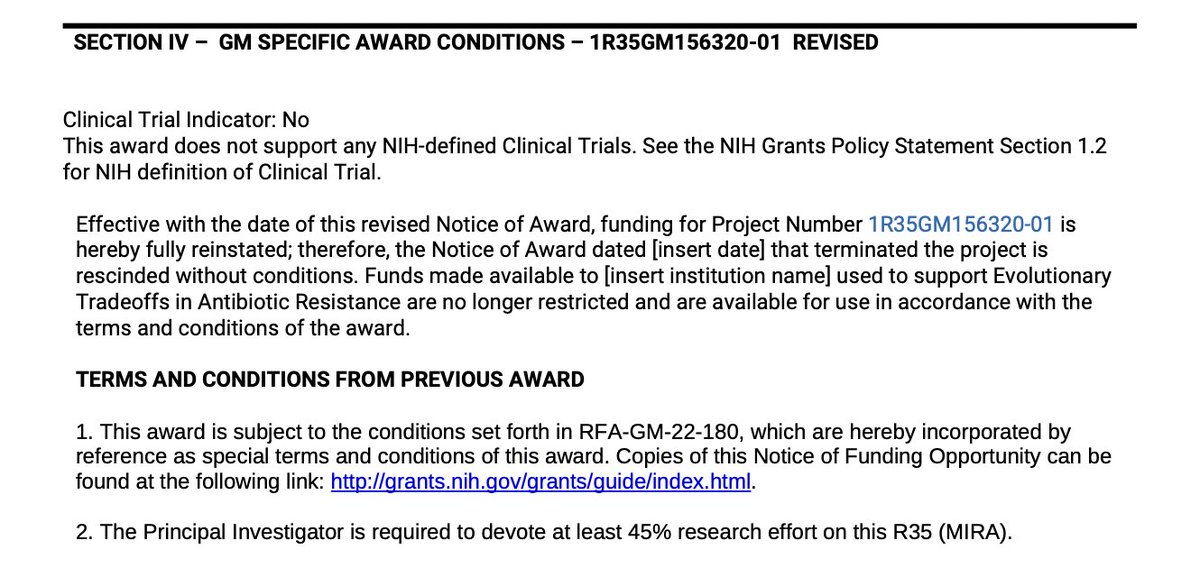 Some good news: the NIH has now reinstated my R35 since the termination was found unconstitutional (still waiting on NSF), though the government continues to withhold the contractually obligated funds