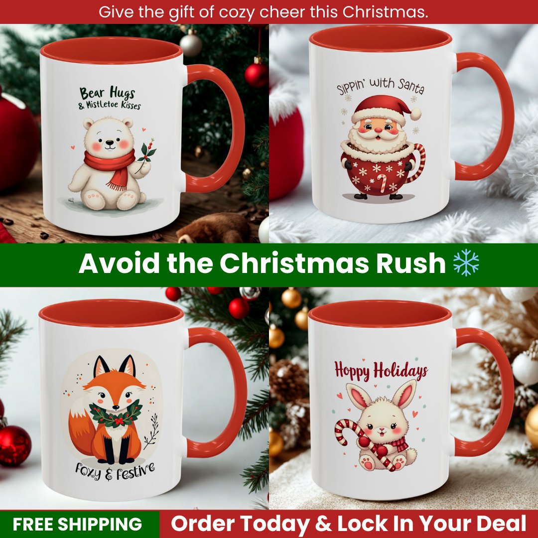 mugspotusa's tweet photo. 🎄 Give the gift of cozy cheer this Christmas!
Our cutest holiday mugs — Bear Hugs, Sippin’ with Santa, Foxy &amp; Festive, and Hoppy Holidays — are perfect for cocoa, gifting, and Christmas mornings.
Free shipping + bundle savings available now.
https://t.co/qWzEu72aZ6 https://t.co/RWK7px4Xyr