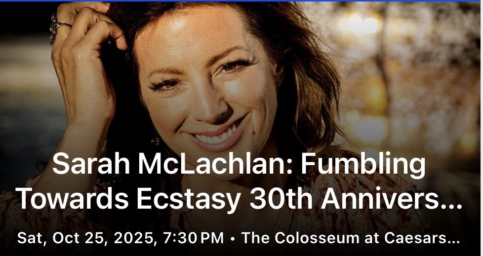 Sarah McLachlan concert, October 25, 2025 @ The Colosseum at Ceasars Windsor . 

Two tickets for sale, excellent seats.
If interested contact me @ 
ccooke11@cogeco.ca
