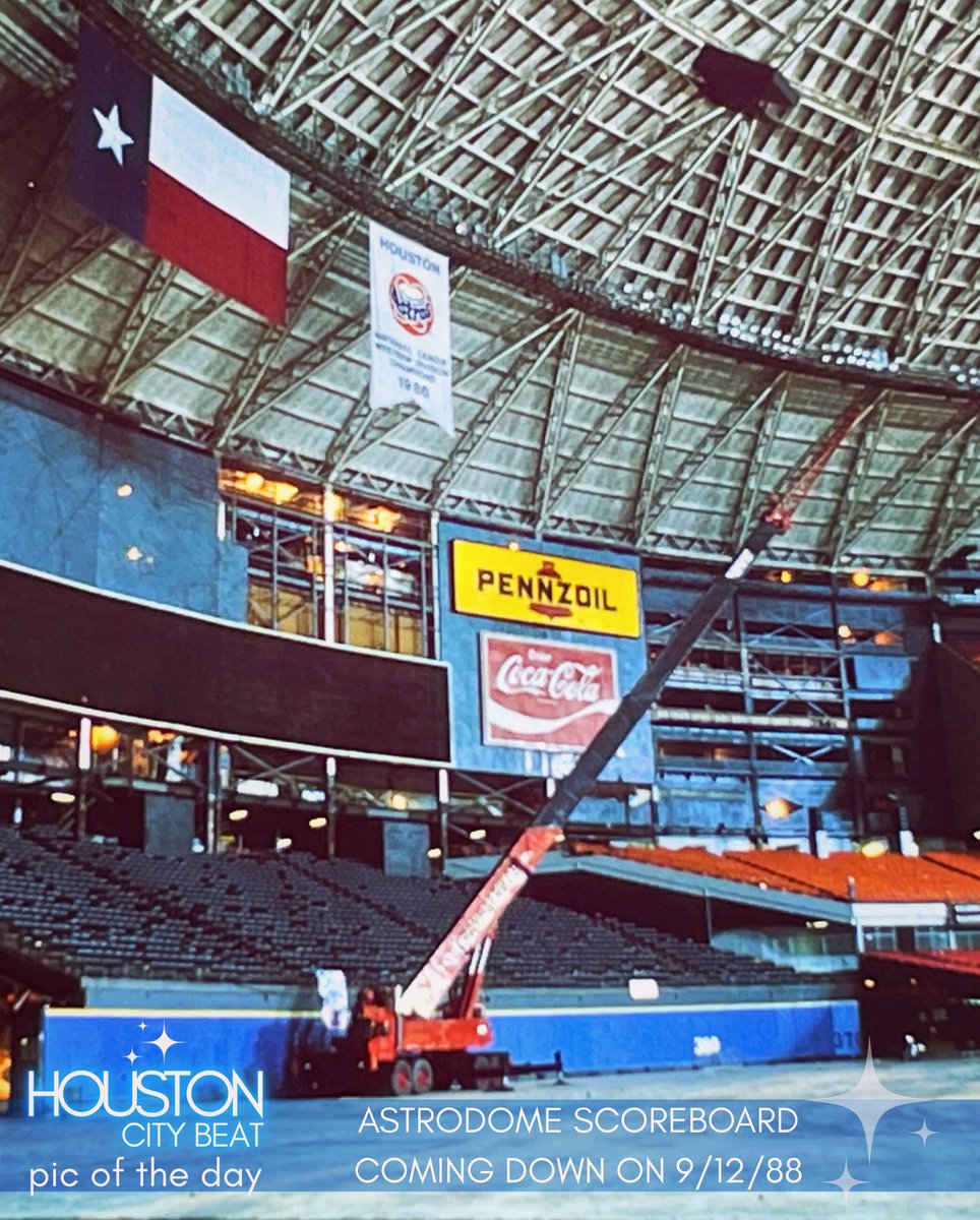 For 23 years, the Astrodome's colossal scoreboard captivated millions. On  September 12, 1988, crews began dismantling this beloved feature. Weeks  later, work started on expanding the upper seating decks to boost football  capacity., image size:964x1199
