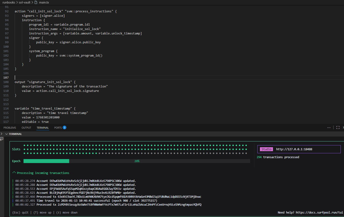 leopham_it's tweet photo. testing @solana program with #Surfpool from @txtx_sol was a great experience @solana_devs.
yesterday i worked with them to finalize the time_travel issue, and surprisingly they handled it very quickly,.
today i can test the program again perfectly and i really appreciate it. https://t.co/QWxuDXuhwF
