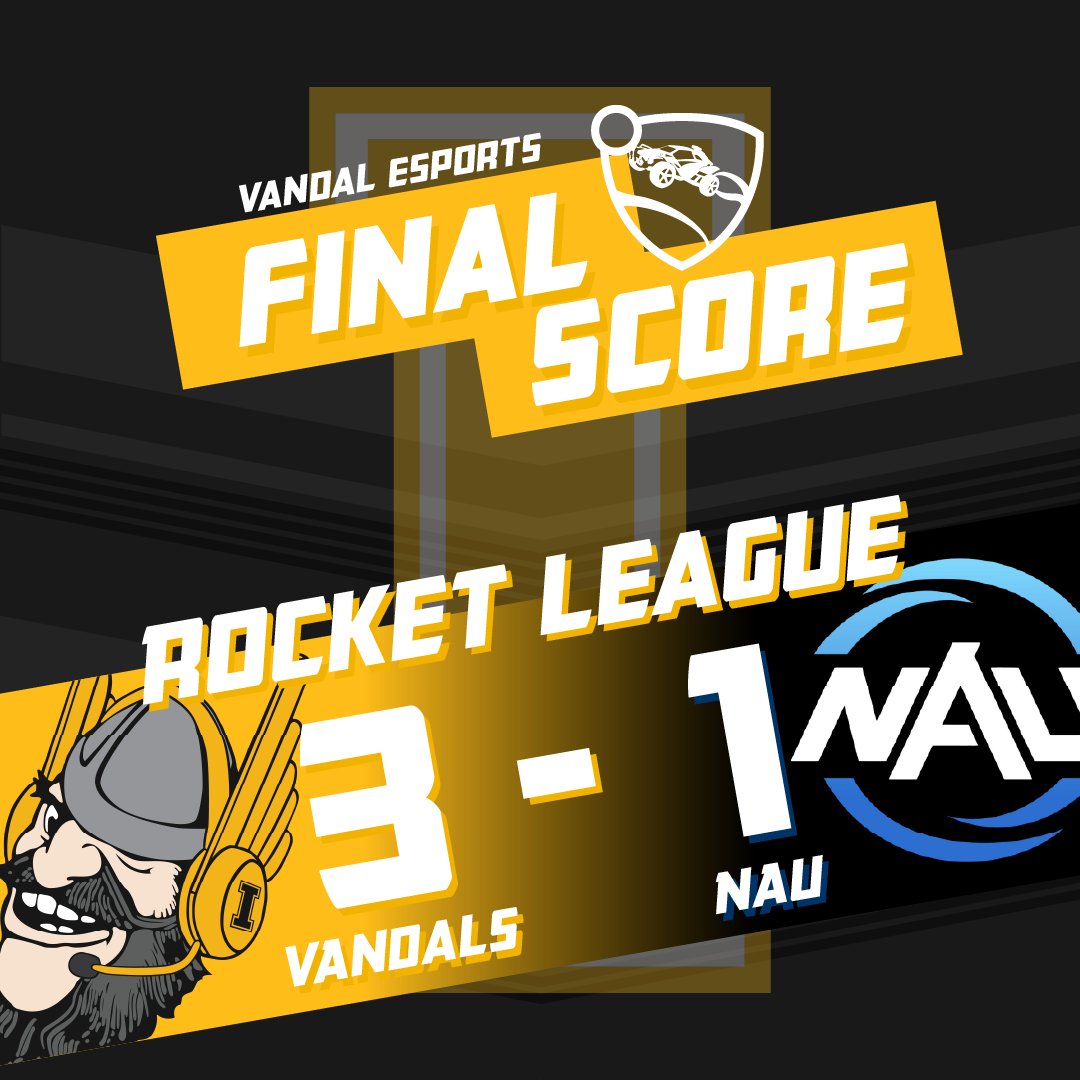 🔥 What a win! The Vandals take down the 11th-ranked team in the nation, <a href="/NAUesports/">NAU Esports</a> 3-1 in <a href="/CollegiateCCS/">Collegiate Conference Series</a>! Huge shoutout to our team for this epic victory. Let’s keep this momentum going! 🚀 #VandalEsports #RocketLeague #Upset #Vandals #Esports