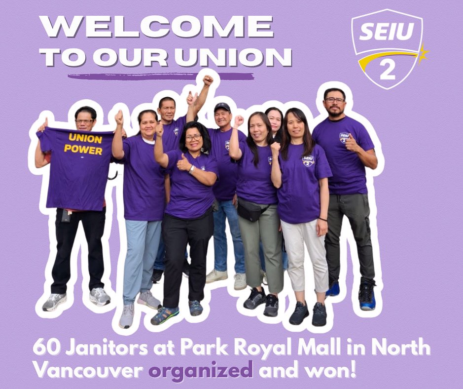THATS RIGHT!! After organizing and waiting out numerous obstacles and objections the janitors that proudly service Park Royal Mall in North Vancouver have officially certified their UNION 🔥👏👏👏👏 <a href="/SEIU/">SEIU</a>