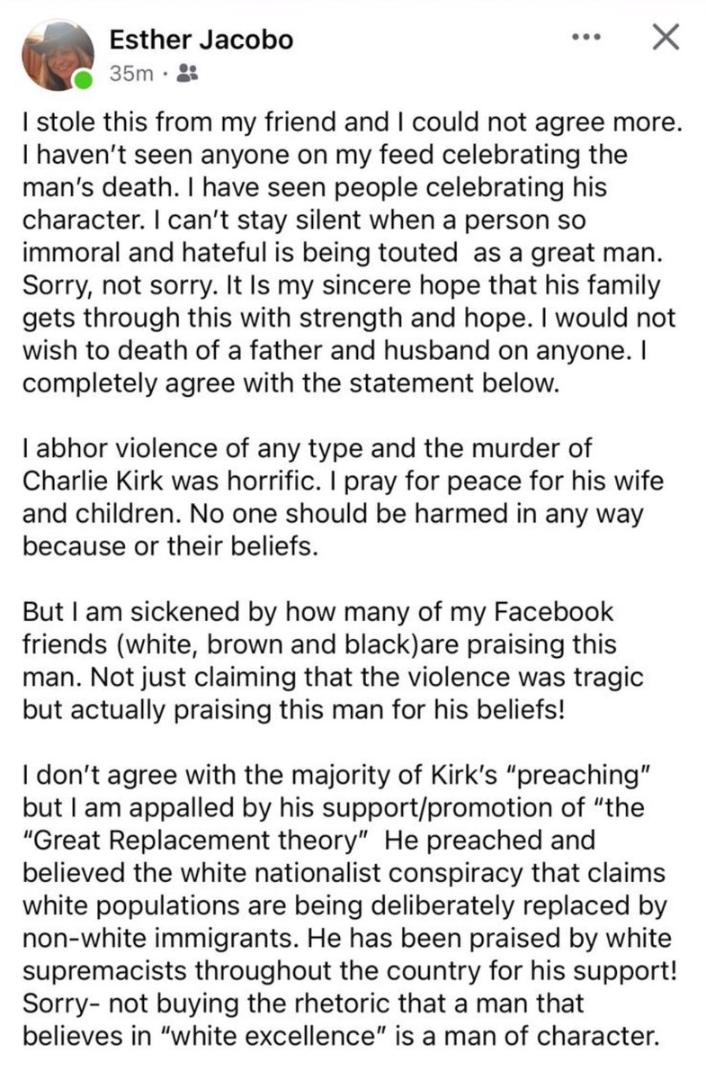 David J Harris Jr (@davidjharrisjr) on Twitter photo Esther Jacobo’s company gets 1.5 BILLION DOLLARS in funding from the state of Florida. 
She said “I am sickened by how many of my Facebook friends (white, brown and black) are praising this man. Not just claiming that the violence was tragic but actually praising this man for Esther Jacobo’s company gets 1.5 BILLION DOLLARS in funding from the state of Florida. 
She said “I am sickened by how many of my Facebook friends (white, brown and black) are praising this man. Not just claiming that the violence was tragic but actually praising this man for