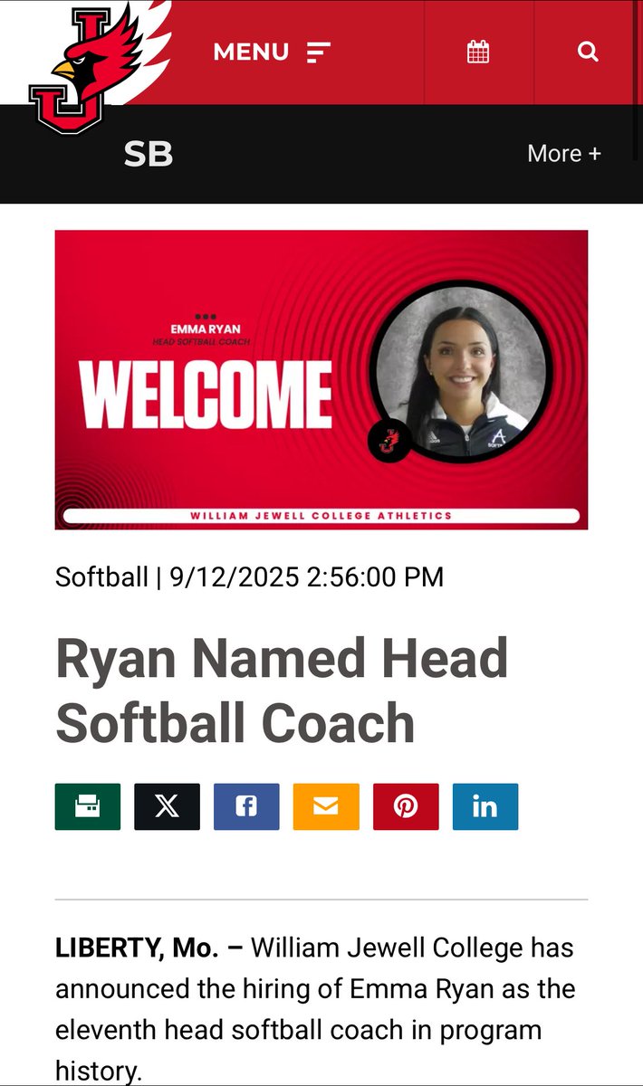 CoachEmmaRyan's tweet image. Beyond excited for this opportunity! This is a great team with an amazing culture! Thank you to Coach McCabe and JaeLynn for their trust and bringing me to the Hill!

Thank you to Coach K and the team at Avila for molding me this past year!

Go Cardinals! ❤️🥎