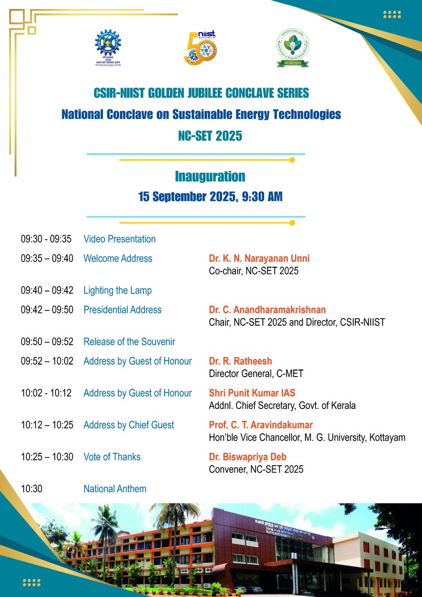 Upcoming Golden Jubilee Conclave on Sustainable Energy Technologies #niistgjmo #sustainableenergy <a href="/CSIR_IND/">CSIR, India</a> <a href="/DrJitendraSingh/">Dr Jitendra Singh</a>