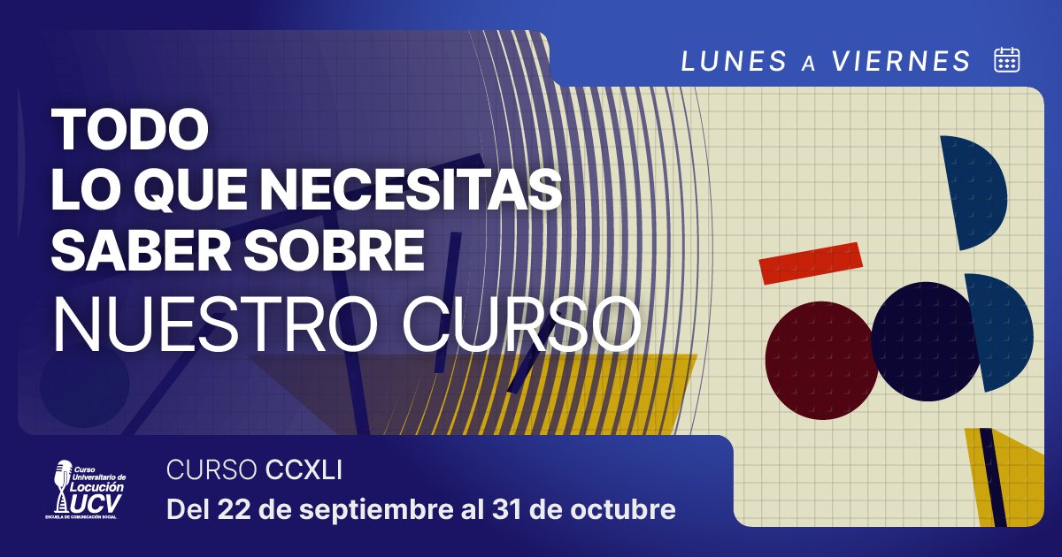 🗓️Duración: 5 semanas
Fecha: Del 22 de septiembre al 31 de octubre
⌚Horario: De lunes a viernes de 5 a 8 pm 
💻Modalidad: Clases virtuales en vivo por Zoom y Canvas
💲Inversión: 220$ de contado o 250$ si cancelas en dos partes
📱Puedes inscribirte en locucionucv.com