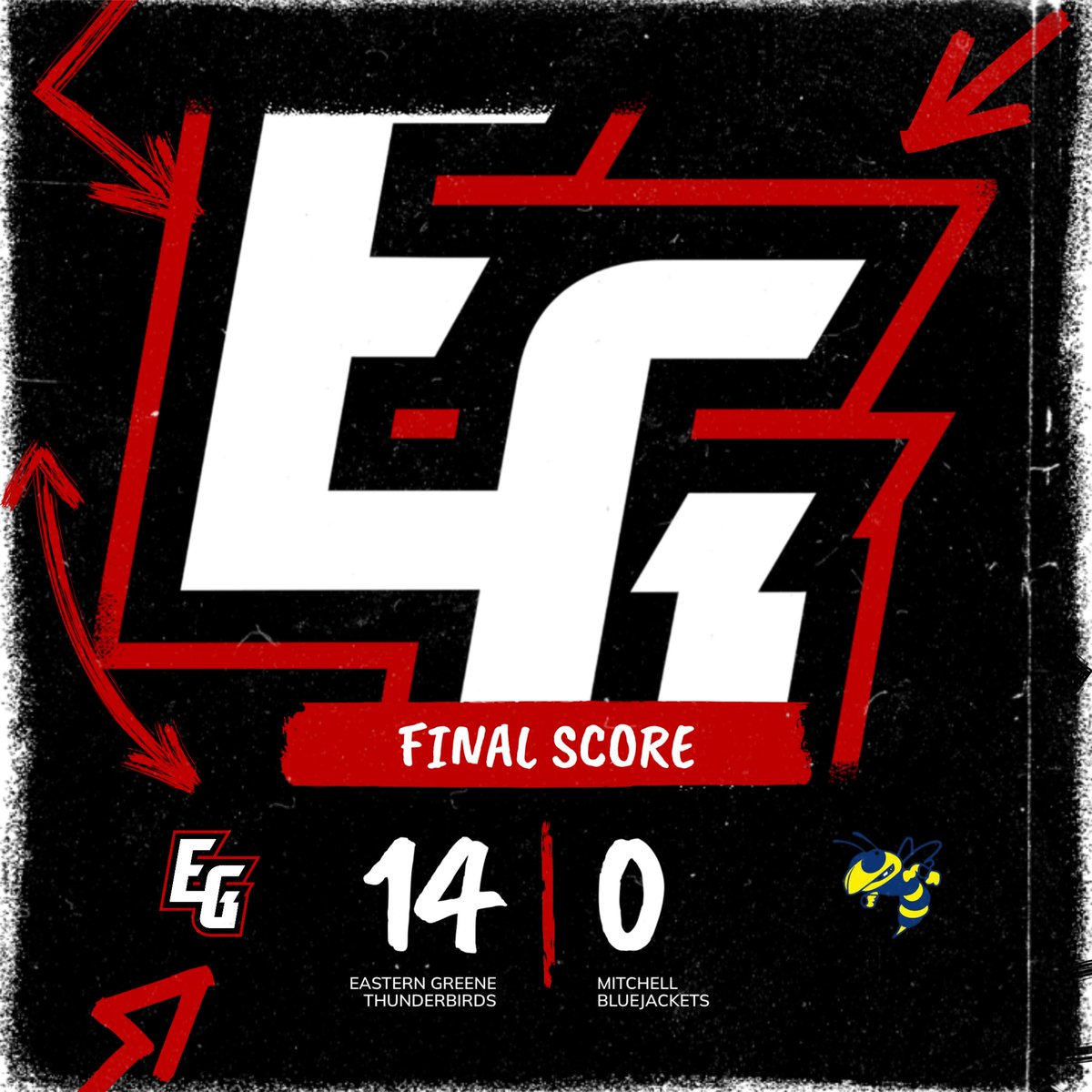 EG_Athletics's tweet photo. Thunderbirds and Coach Nikirk get win #1 of the season over Mitchell. Great TEAM win!!  Let's keep this rolling next week into Homecoming at EG next Friday night against Eastern Pekin!  GO TBIRDS!! https://t.co/YsD5taS7Ds