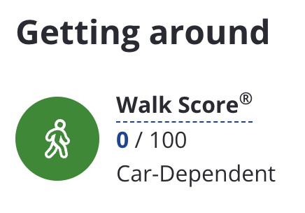 LOL. Property that's 10 miles from closest town is apparently not very walkable.