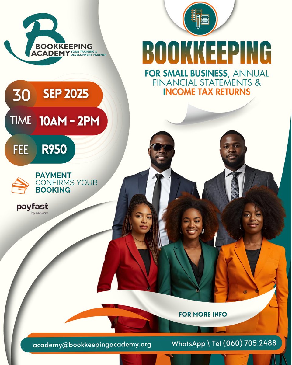 #AD
🟩BOOKKEEPING ACADEMY▫️

❇️Bookkeeping for Small Business, Annual Financial Statements &amp; Income Tax Returns▫️ 

⬜UPCOMING COURSE-

❇️We will spend the full 4 hour session tackling BUSINESS COMPLIANCE in FINANCE ▫️

◻️1. RECORD KEEPING - includes capturing daily business