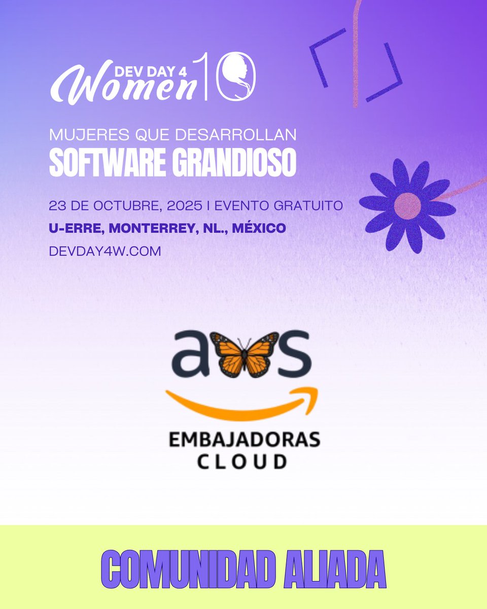 Code4DEI's tweet image. ¡AWS Embajadoras Cloud se ha sumado como comunidad aliada de #DevDay4Women!
Muchas gracias por unirse a esta comunidad vibrante que impulsa el crecimiento, la inspiración y las conexiones reales de las mujeres en tech.
¿Ya te registraste? ¡Es gratis! devday4w.com