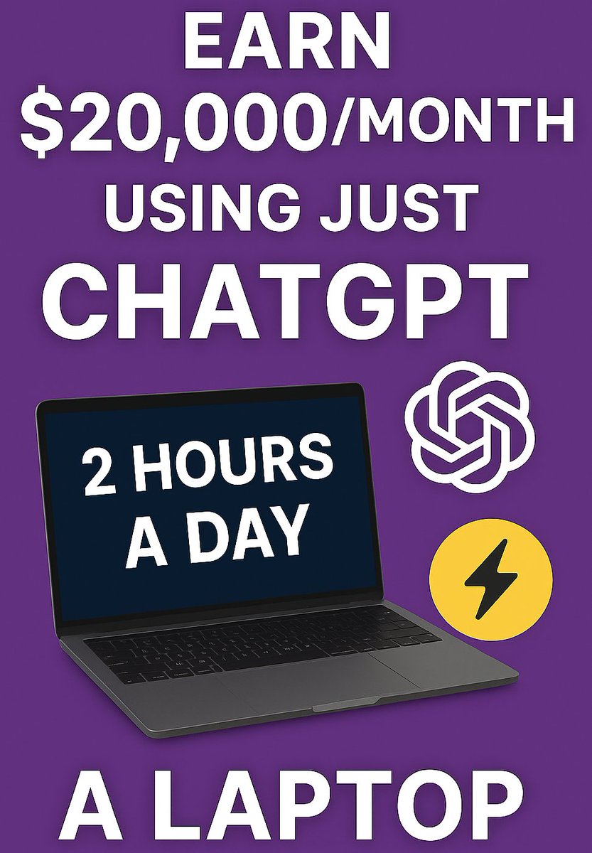 Flip_Tab's tweet image. 🚀 Earn $20,000/month using just ChatGPT, a laptop & 2 hours a day. 💻✨
Normally $199 — my full guide is FREE today 🎁
👉 Like & Comment
⚡ Limited to my newest followers only!
👉 Must Follow & Comment " Send" for receive DM
#SideHustle #MakeMoneyOnline