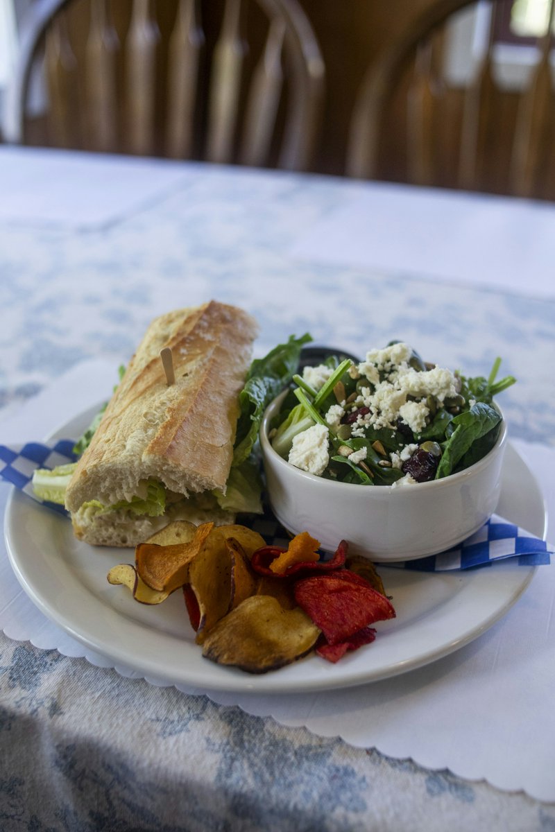 Our menu at the Kilby café includes delectable sandwiches, panini, flatbreads, cottage pie, mac and cheese, and more!

Pictured here is our chicken salad sandwich made with roasted chicken breast, romaine, celery, fennel, grapes, dijon mustard, and mayonnaise.