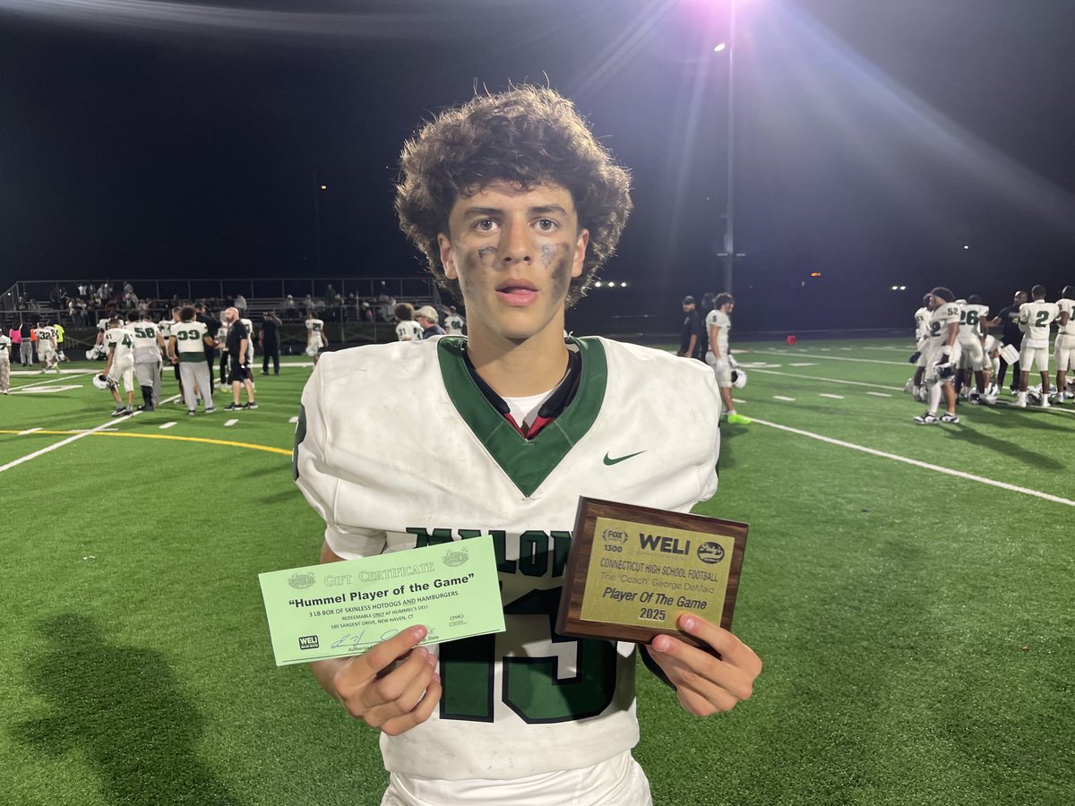 Eli Showerda, Maloney High School, threw 3 touchdown passes, in a 27-14 win over Amity TheCoachWELI