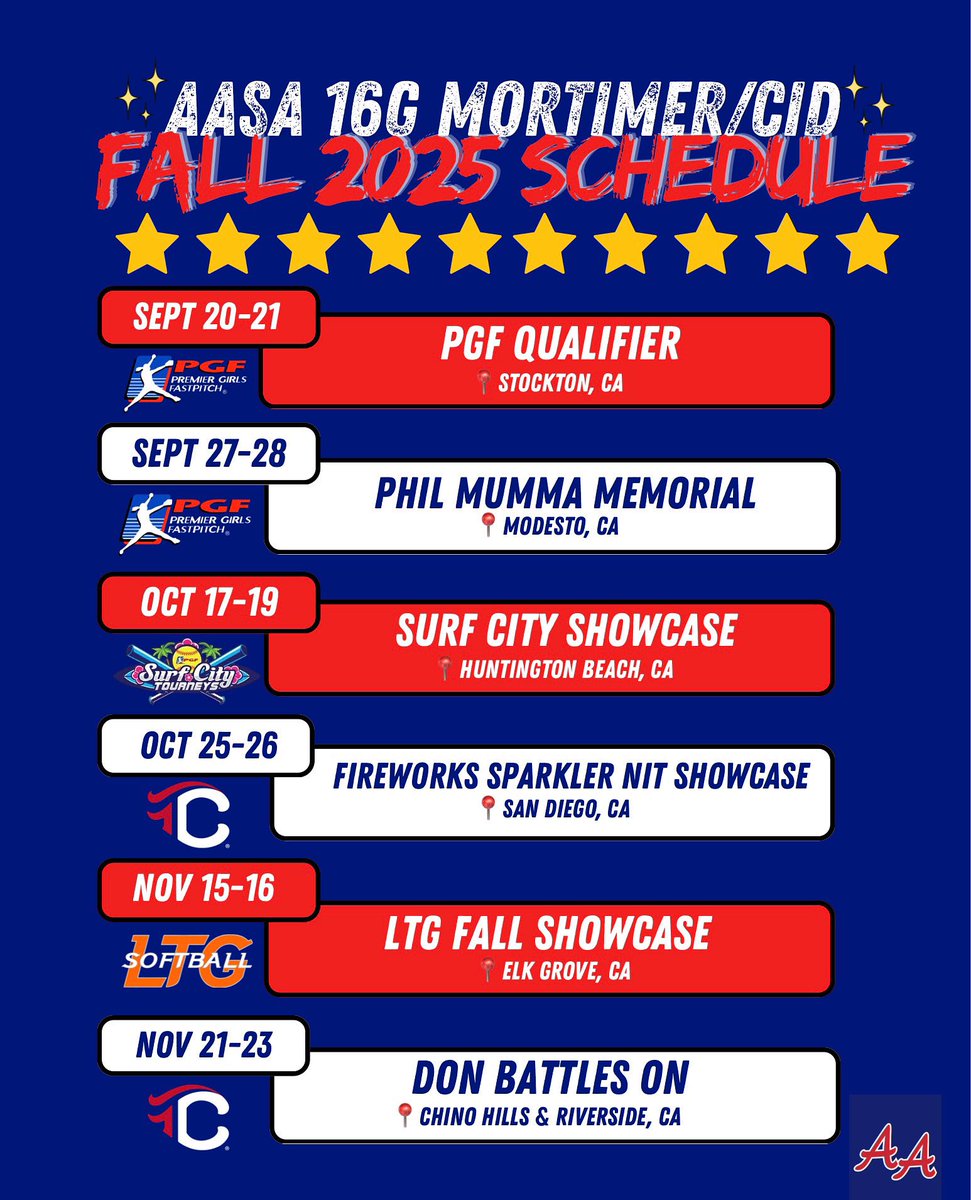 soniawalker2027's tweet photo. 🇺🇸 Our Fall 2025 schedule is looking 🔥 https://t.co/82pjZo4d0z