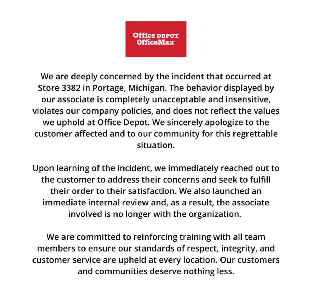 🚨 BREAKING: Office Depot just FIRED the left-wing radicals who REFUSED to print posters for Charlie Kirk’s vigil. 

“We also launched an immediate internal review and, as a result, the associate involved is no longer with the organization.”