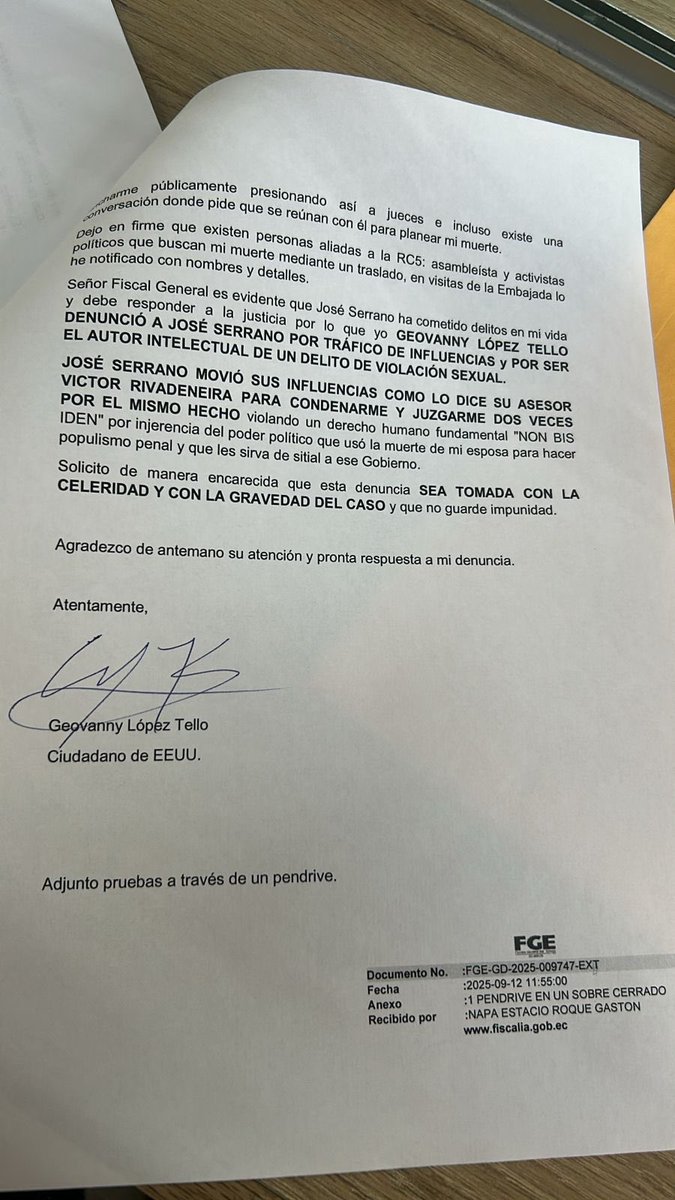 José Serrano espero que tengas la valentía ahora para aceptar el daño que le hiciste también a Geovanny López, le quitaste la patria potestad de su hijo, lo torturaste, con tus jueces vía Twitter, le hiciste pagar por un crimen que no cometió. 
Fue una denuncia hace 11 años que