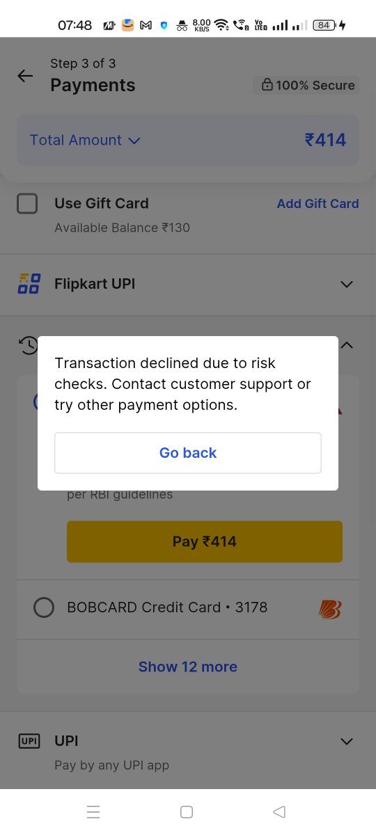 prashantbulls's tweet photo. @flipkartsupport For some past days, I am facing payment related error whenever I try to order with any payment method (UPI/CC/DC/NB). Only gift card method is working. I tried talking to customer support executive, but they didn't resolve it. Email: prashant.km99@gmail.com https://t.co/y6ObOtnTla