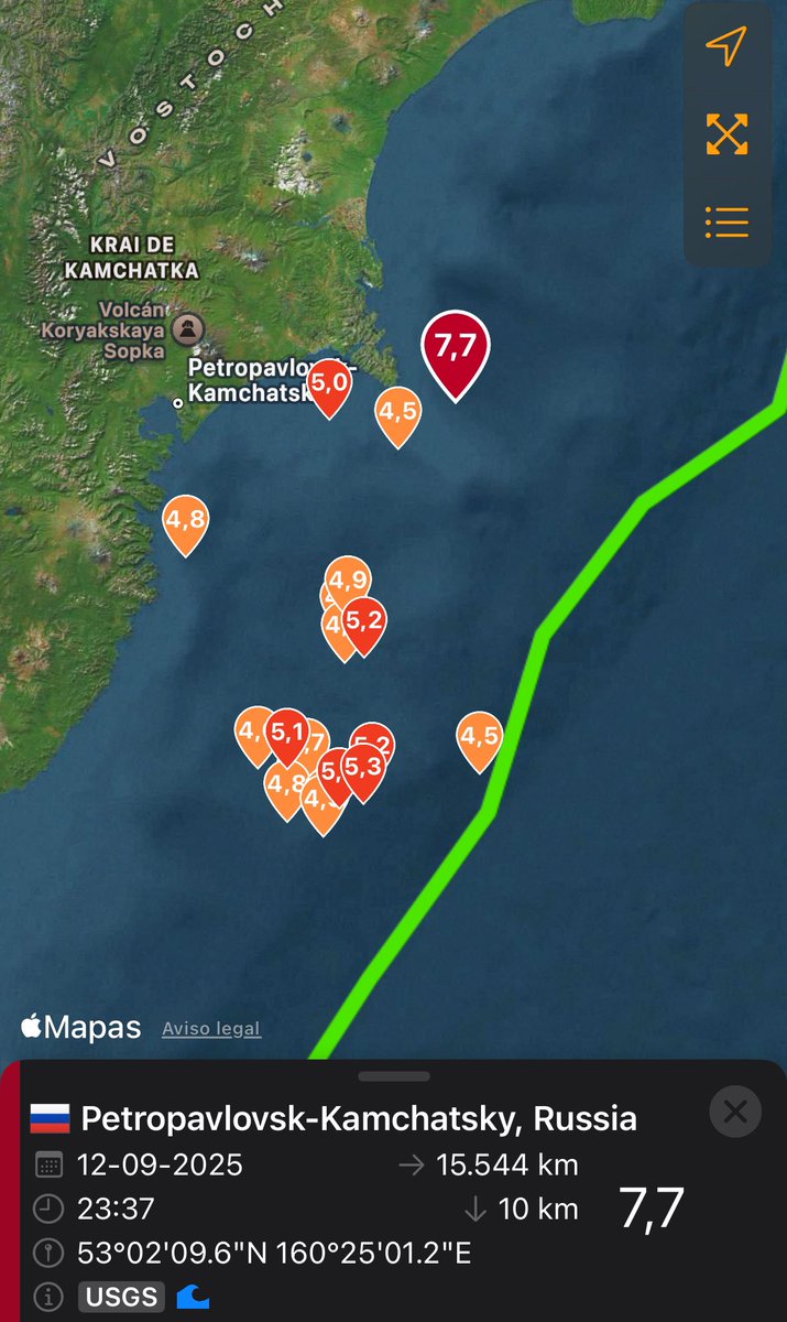 TuiteroSismico's tweet photo. URGENTE Fuerte Terremoto 7.7 en Kamchatka Rusia. La cual se considera réplica del evento 8.8 del 30/07/25 https://t.co/l8rQw036ww