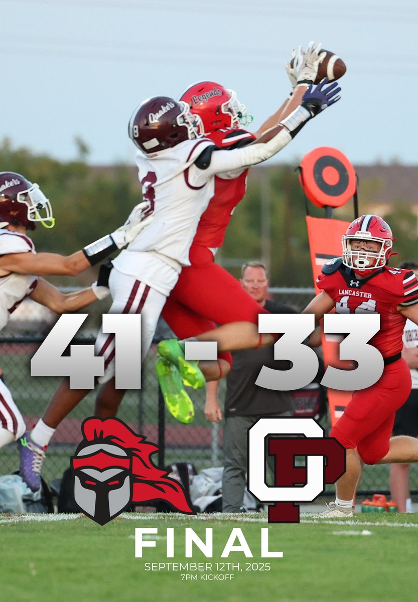 Its Over in Lancaster
Lancaster 41
Orchard Park 33
Final
<a href="/LHSfballLegends/">Lancaster Legends Football</a>