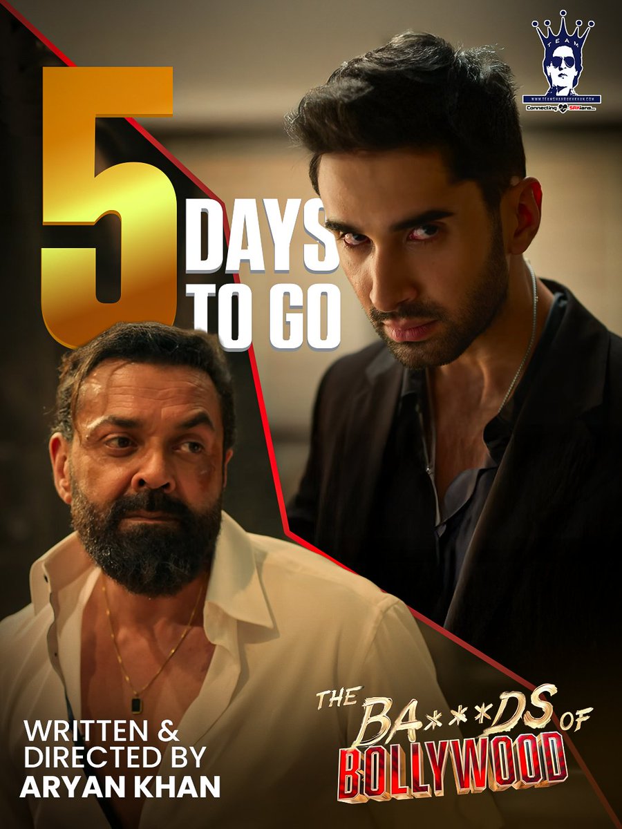 teamsrkfc's tweet image. 🔥⚡ Only 5 DAYS TO GO for Aryan Khan’s directorial debut The Ba***ds of Bollywood! 🎬

Written &amp;amp; Directed by Aryan himself, this one’s going to set the screens on fire! 🔥

Only on Netflix, 18th September.

#5DaysToGo #AryanKhan #TheBadsOfBollywood #TeamShahRukhKhan #SRK