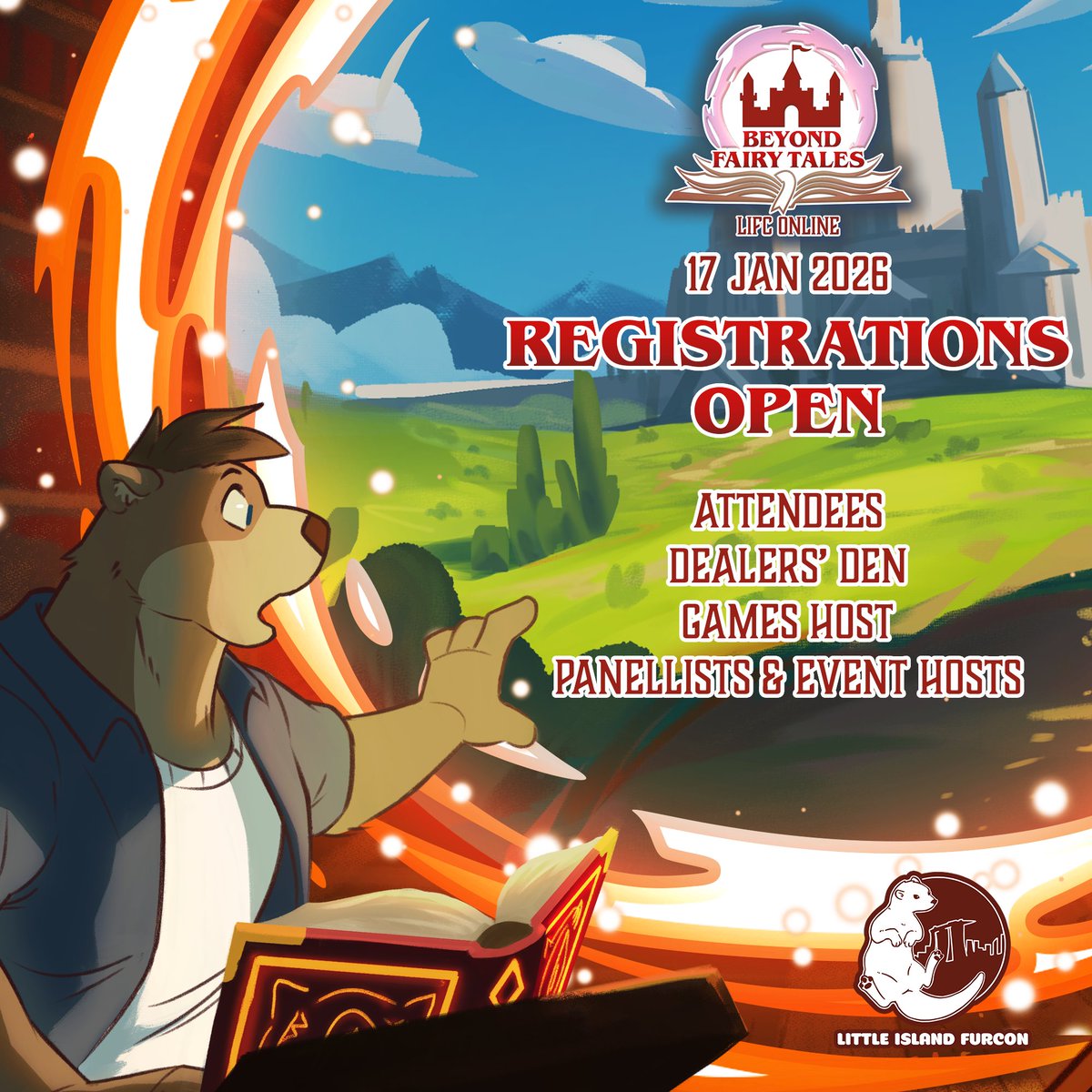 Little Island Furcon (@littleislandfc) on Twitter photo Get your paws🐾 ready to experience this year’s #LIFCO theme, Beyond Fairytales! LIFCO is happening on the 17th of Jan 2026! Registrations are now open for attendees, dealers, panellists and event hosts!
You won’t want to miss how this story ends! 📓#LIFC
🎨: <a href="/time_shiba/">LivingBread</a> Get your paws🐾 ready to experience this year’s #LIFCO theme, Beyond Fairytales! LIFCO is happening on the 17th of Jan 2026! Registrations are now open for attendees, dealers, panellists and event hosts!
You won’t want to miss how this story ends! 📓#LIFC
🎨: <a href="/time_shiba/">LivingBread</a>