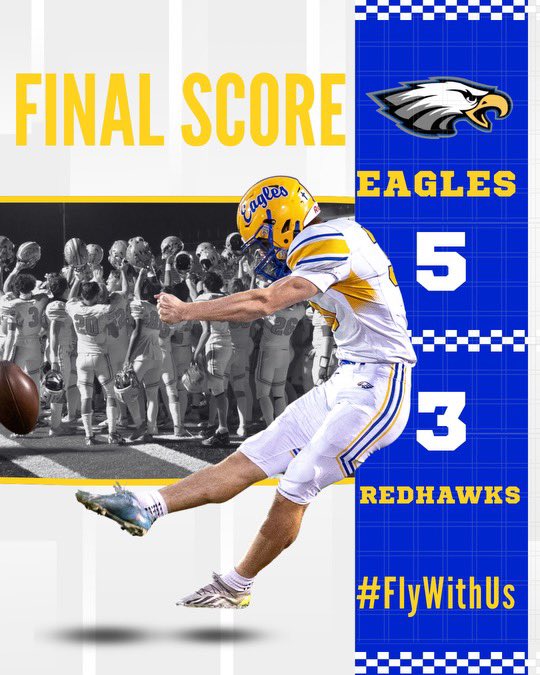 SandburgEagles's tweet image. FINAL FROM NAPERVILLE  

Sandburg 5 
Naperville Central 3 

@Millar_S @mikeclarkpreps @EDGYTIM @Xavier_Sanchez4 @michaelsobrien @JeffVorva @thesouc @FNDrive @SouthtownSports @suntimes_preps

@SandburgHS @EaglesAthletics @Sandburg_fanz

#Team71
#BeatTheHawks ✅
#FlyWithUs 🟡🔵🦅🏈