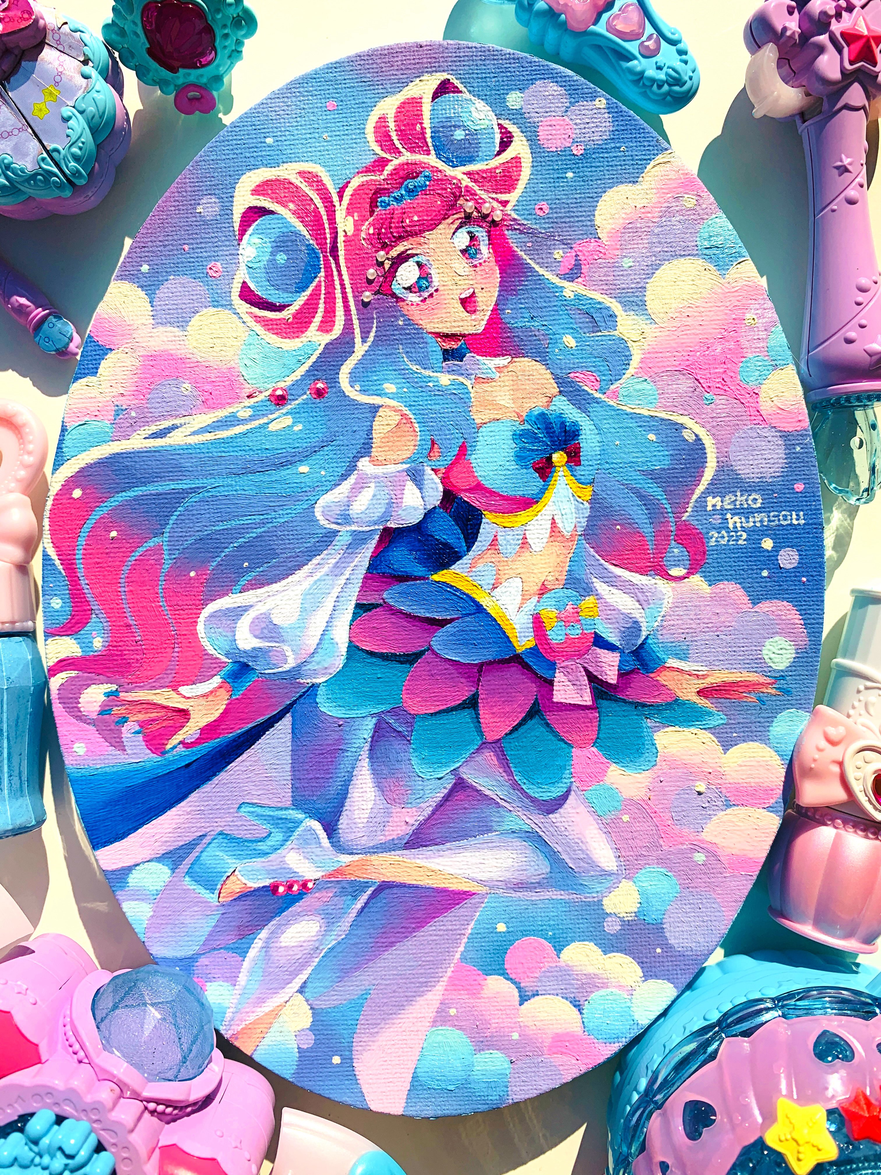 箱入り猫（娘)　油絵　オリジナル　手描き　原画 Yahoo!オークション - 手描きイラスト オリジナル 飼い猫