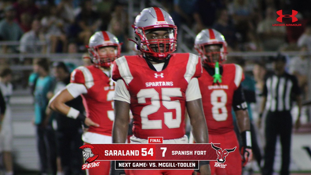 🏈 Ball game! <a href="/GoSaraland/">Spartan Football</a> Spartans take it 54–7. Next up: the Yellow Jackets travel to The Land 🔥 #TheSpartanWay #UniteTheLand