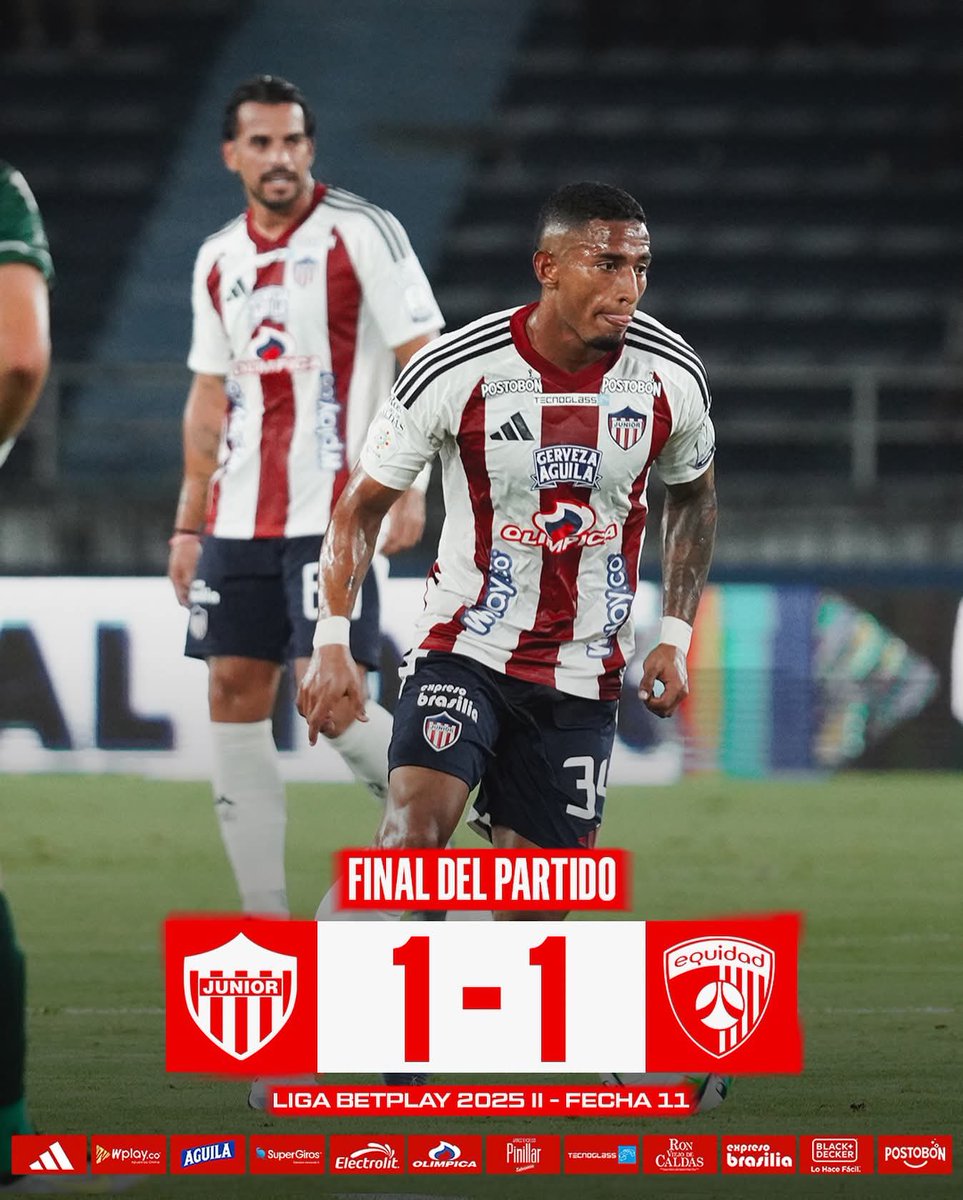 🏆 #LigaBetPlay

¡TERMINÓ EL PARTIDO!

Junior 1 🆚 La Equidad 1

⚽: Guillermo Paiva 

⚽: Jovanny Bolívar 

#DeporteMeridiano
