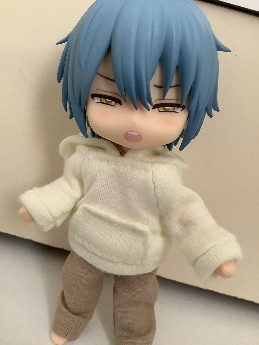 ネロに晶ちゃん用に作ったフーディ着てもらった　まだ暑いだろ