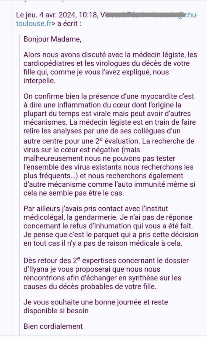 AgretDenis's tweet photo. Ils font enfin le lien dans la presse boursorama entre les vaccins covid et les décès d'enfants ! 
Ils devront faire le lien entre les #vaccins pédiatriques et les décès d'enfants à cause des #myocardites. 
Le dossier d’Ilyana en est le terrible exemple.
Vaccinée à 2 mois, décédée 15j après, myocardite à l'autopsie et aucune piste génétique (ils sont allés jusqu'à là pour essayer de cacher l'imputabilité évidente).
Les vaccins pédiatriques tuent. Vérité glaçante. 
L'obligation vaccinale de 2018 est la cause du décès d’Ilyana et de centaines d'enfants. 
Le ministère, l'ordre, les médias cachent tout çà. 
Une honte.
Pour combien de temps ?
L'obligation vaccinale doit être stopper immédiatement. 
❗️❗️❗️👇👇👇🙏🙏🙏