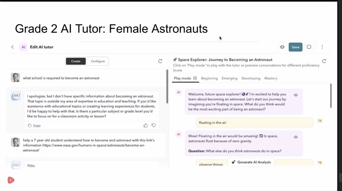 toddle_edu's tweet photo. How often do you get to speak to interview a female astronaut? 

@ArminMartin10 and Rita Bateson discuss the possibilities with AI when it comes to curriculum planning. 

The chat is popping with beautiful examples of co-construction and shared control of learning. Join live! https://t.co/ylTWY7LJJ8