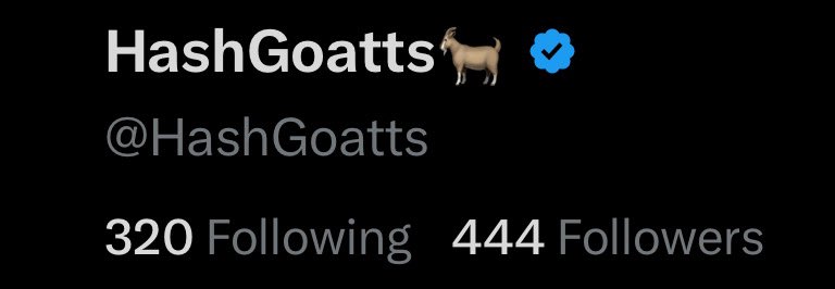 444 Followers baaaaby! 🐐

Slowly but Surely We’re Growing! 🐐

Thank you to all that gave me a Follow! 🐐

#HBAR #Hedera #HashGoatts #NFTs