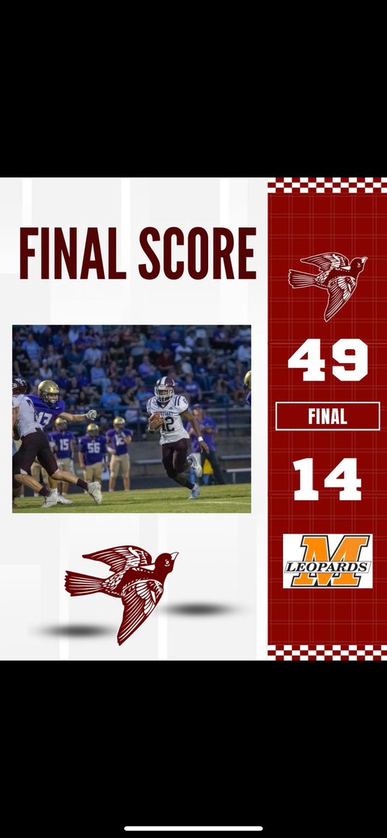 Birds Win!
Cain Price-16 for 21, 244 yards,4 tds, and also 4 carries for 20 yards.

Tayquan Hall- 16 carries for 184 yards and a touchdown.

Quarterion Johnson- 5 receptions for 136 yards and 3tds.

Jeremiah Thomas- 6 carries for 52 yards and 2 tds.
