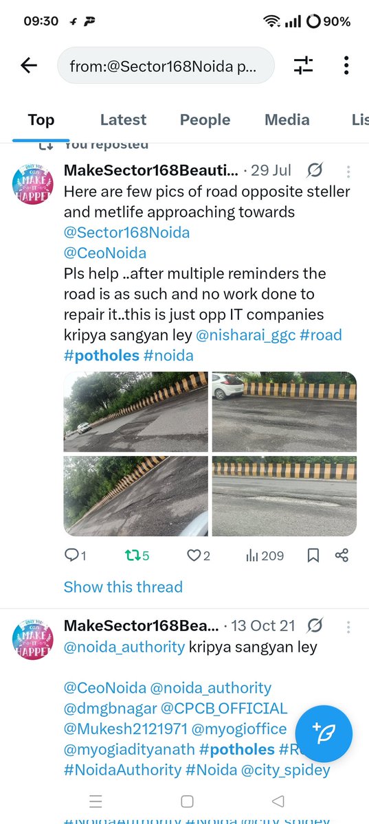 Sector168Noida's tweet photo. @noida_authority kaise #noida smart City banega ....roads ki halat ka jaeja ley...ye road metlife aur stellar sec 135 k samne ki hai jaha itne potholes ho gaye hai par koi sunwai nahi ..kripya sangyan ley aur road ki resurfacing karwaye ...pics attached .@CeoNoida @nitin_gadkari https://t.co/HW8FbstfJ1