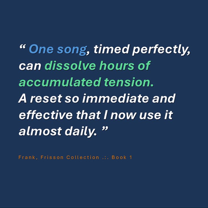 One song. That’s all it takes. 🎶
When it hits just right, Frisson flows through me like a wave, goosebumps, breath stolen, tension gone.

It’s become my daily reset button.
No meditation app. Just music, emotions, and the superpower I never knew I had till my 40s!

This is what