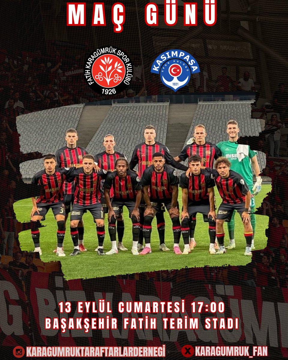 🏆 MAÇ GÜNÜ
🆚 Karagümrük - Kasımpaşa
🕤 17:00
🏟️ Başakşehir Fatih Terim Stadı