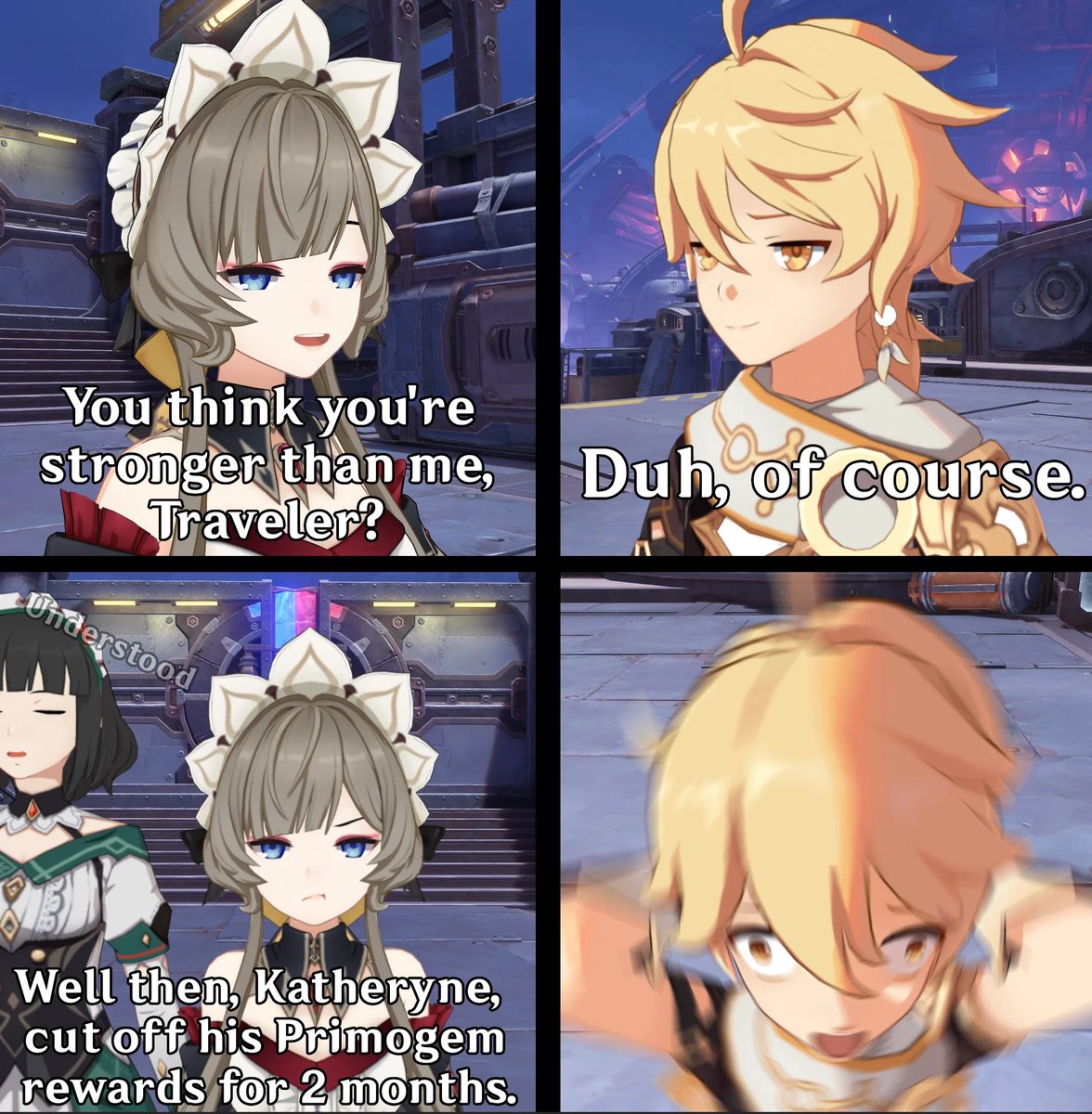 Traveler is not winning this

©️ u/Chronoz0

#Genshinlmpact #Genshin #GenshinMemes